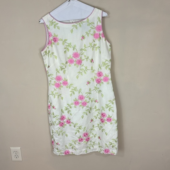 Vintage Jessica Howard White Linen Blend Floral Embroidered Sleeveless Dress - Picture 1 of 12